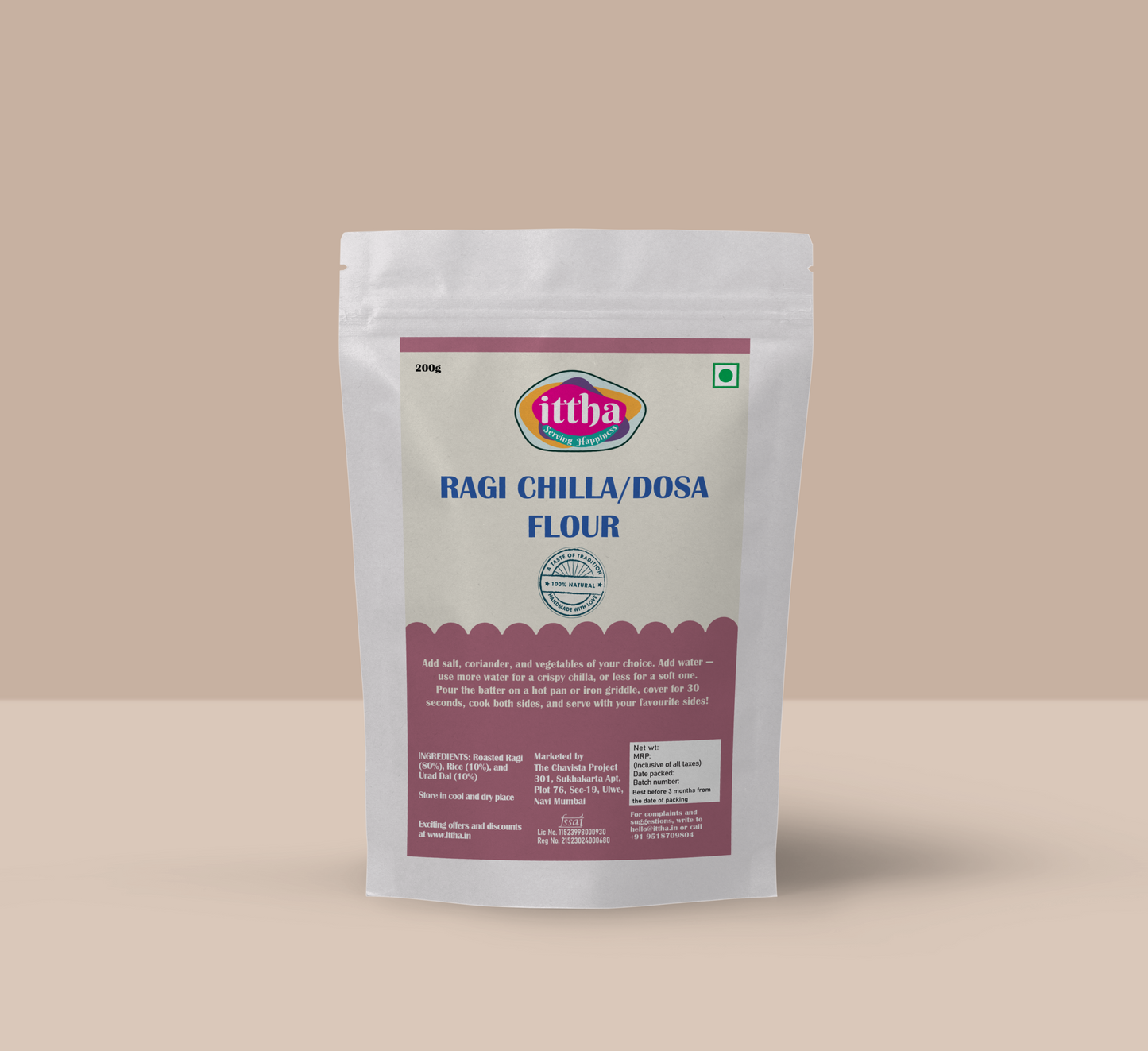 Ragi Chilla (Dosa) Flour | Nutritious | Easy to make | makes 13-15 Chillas